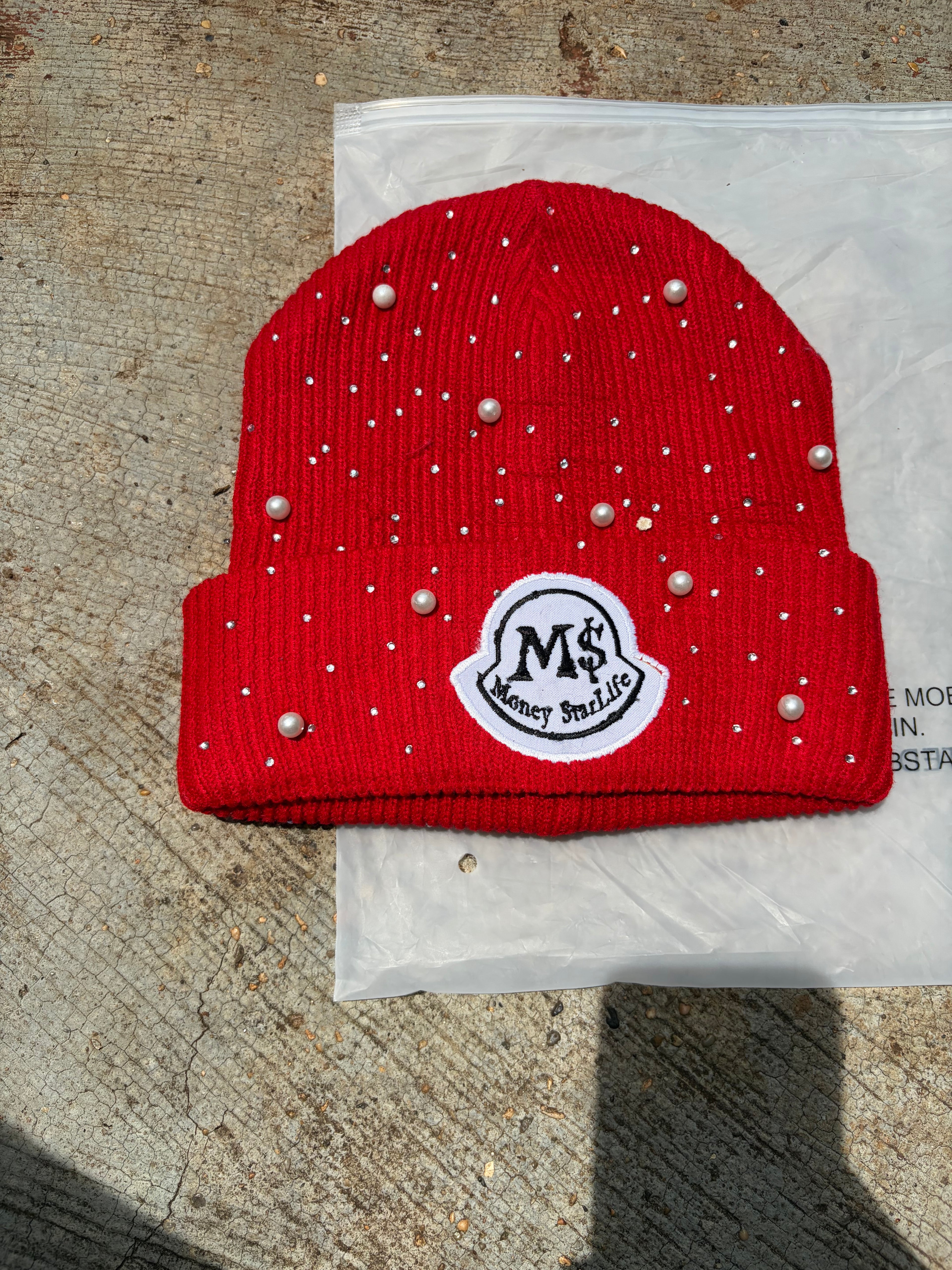 Red MSL Rhinestone Beanie