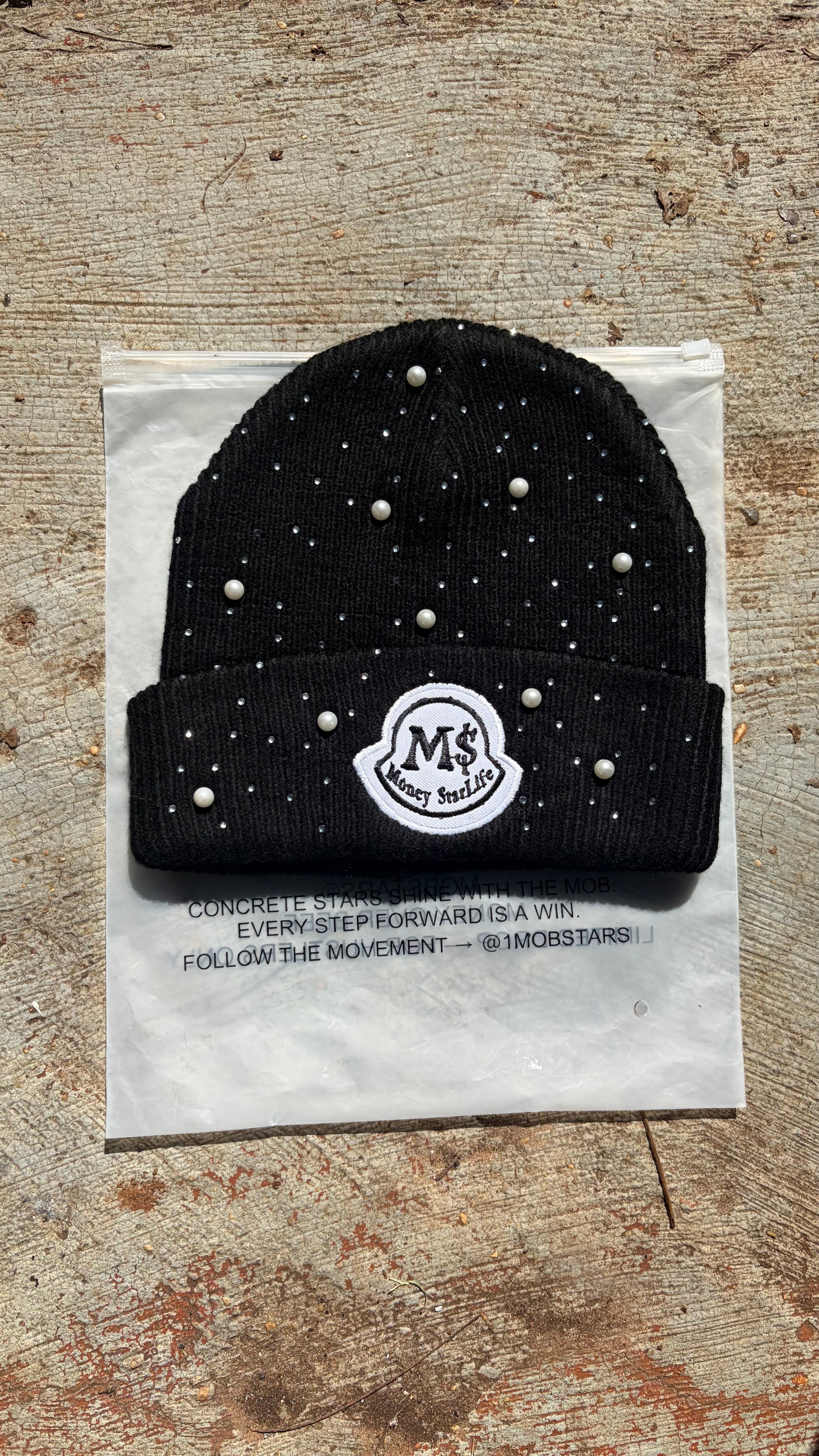 Black MSL Rhinestone Beanie